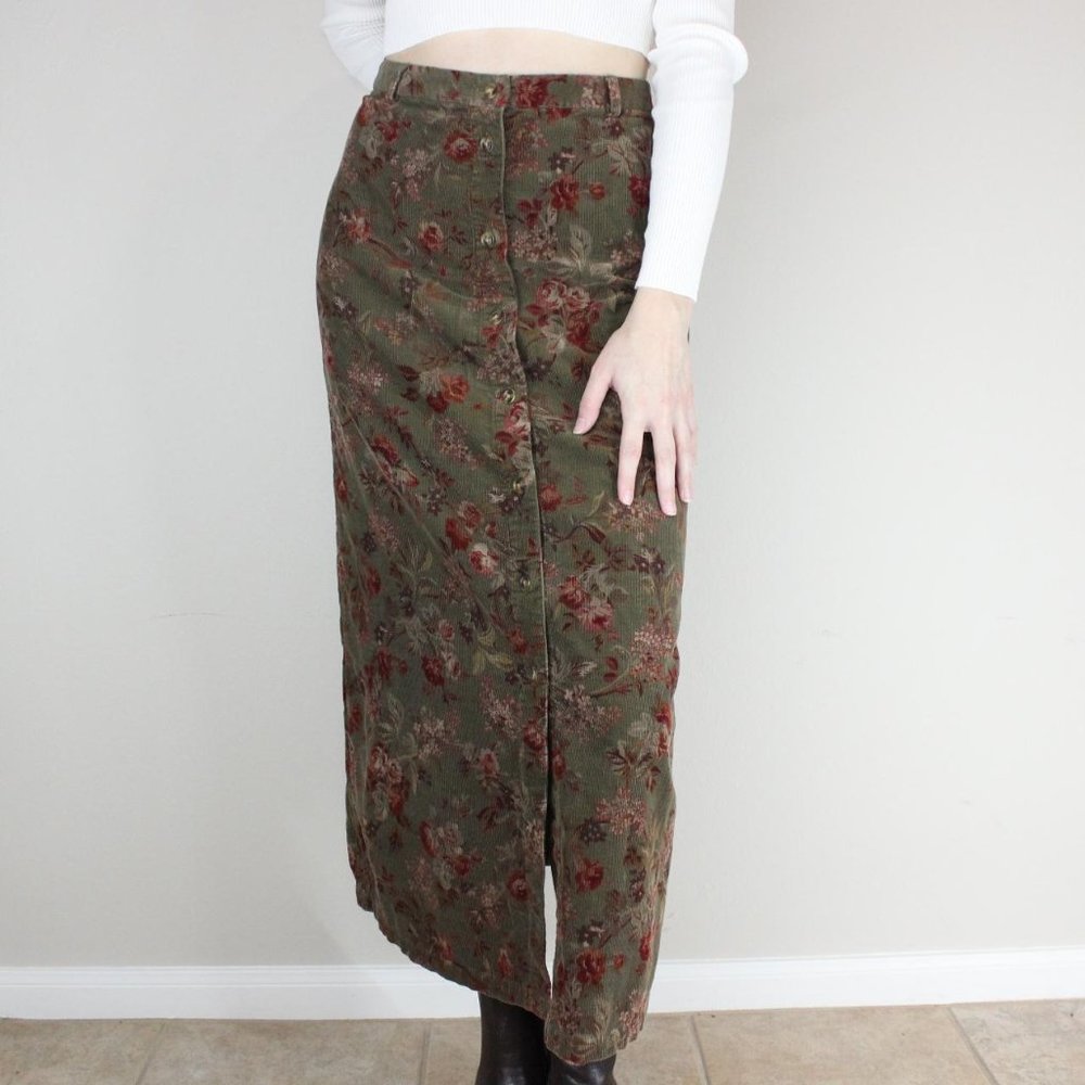 Eddie Bauer Olive Floral Maxi Skirt
